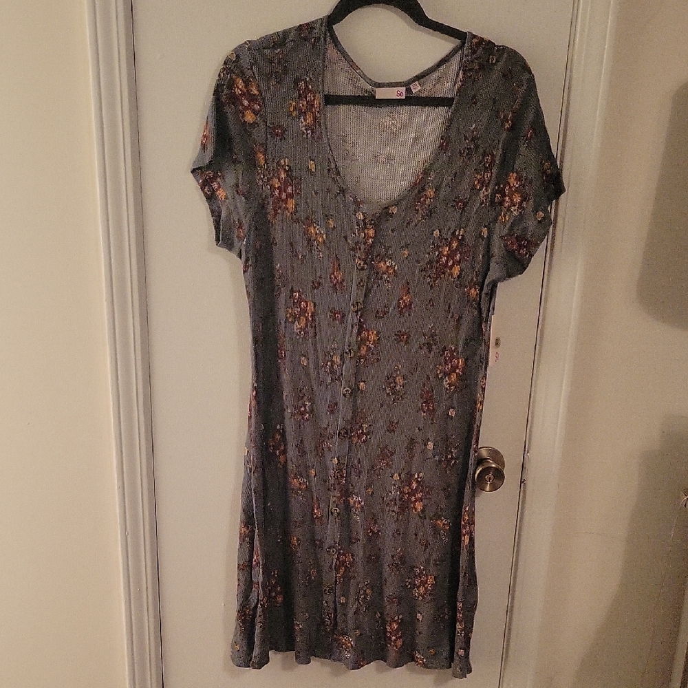 Gray Floral Button-Front Dress